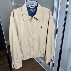 Polo Ralph Lauren Tan Brown Blue Harrington Bomber Jacket Size Large